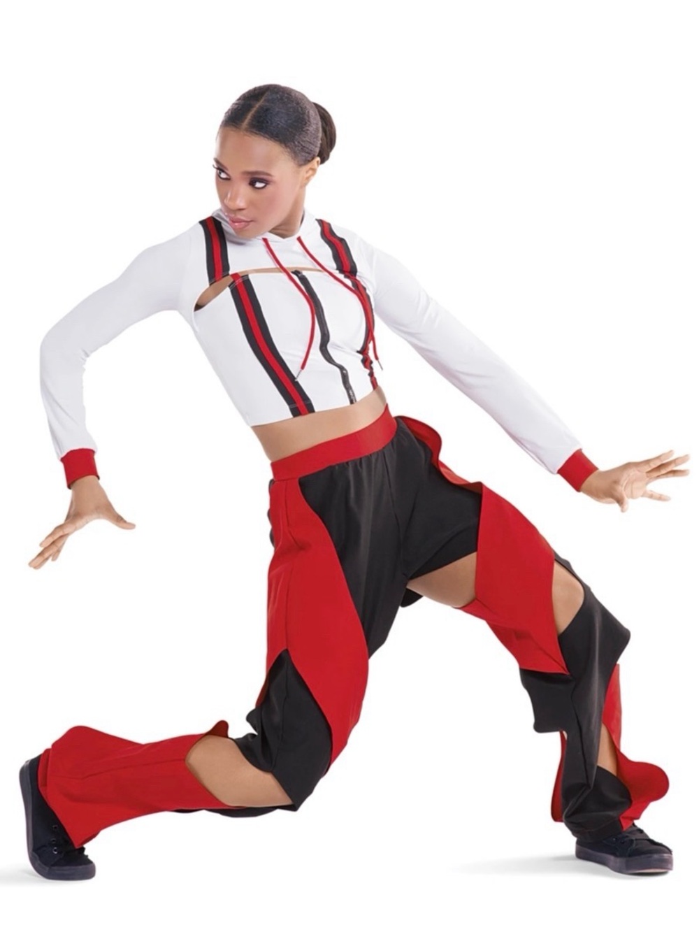 Tenth House | Critical Mass Two Piece Red Black White Dance Top Harem Joggers MA